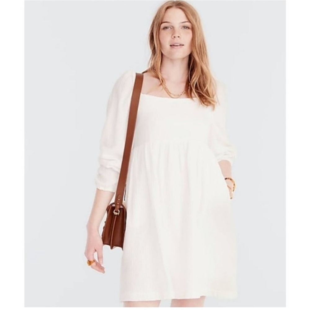 J. Crew White Gauze Square Neck Mini Dress NWT M Bridal Beach Wedding Coastal